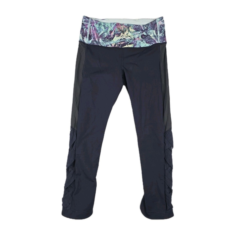 Lululemon Women's Leggings Var City Crop Mesh Criss‎ Cross Navy Blue Size 6
